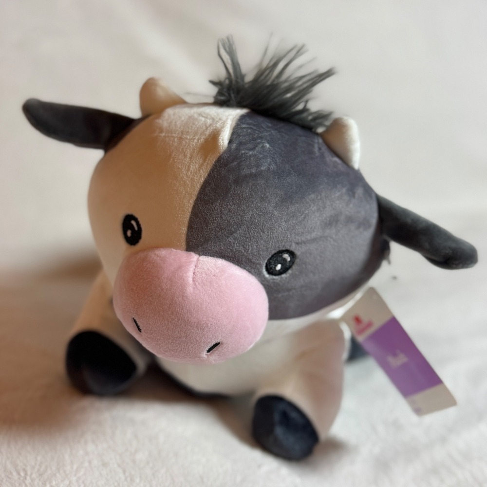 Cow Plush Celebrate Valentines Day Gray Squishy Cuddle Toy 10" NEW Walmart 2025